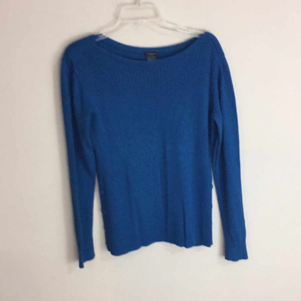 Ann Taylor Factory Blue Cotton Blend Ribbed Sweater Size Large